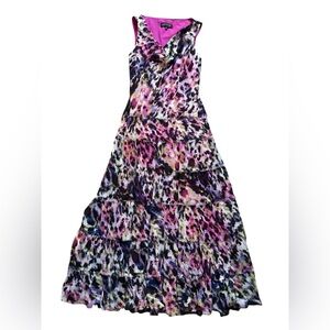 Jones New York Maxi scoop neck Pink Multicolor Tiered Boho 90s Y2K Party size 8